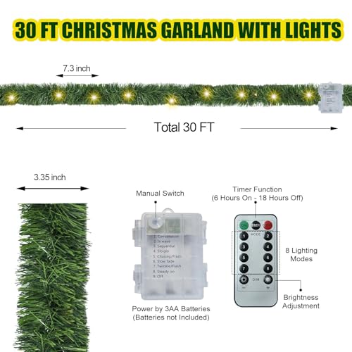 30 Feet 50 LED Battery Operated Pre-Lit Green Garland P83179