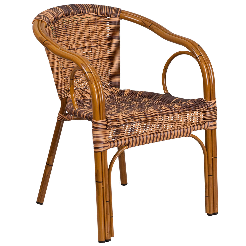 Brown Rattan Patio Chair with Dark Red Frame F631