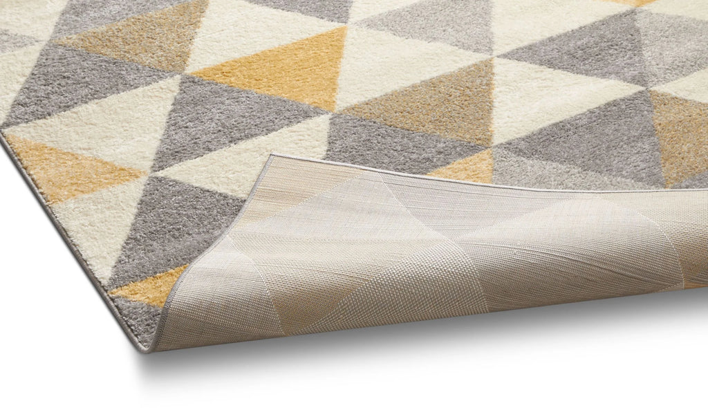 Gold & Grey Geometric Triangle Runner Rug P69509