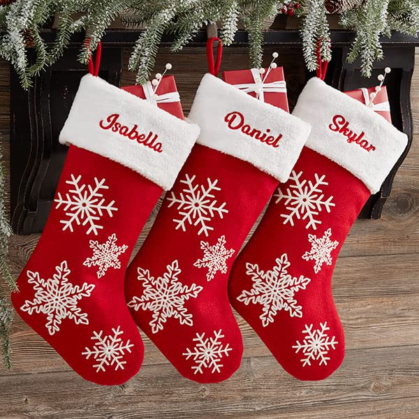 Red & White Snowflake Personalized Christmas Stocking M290817