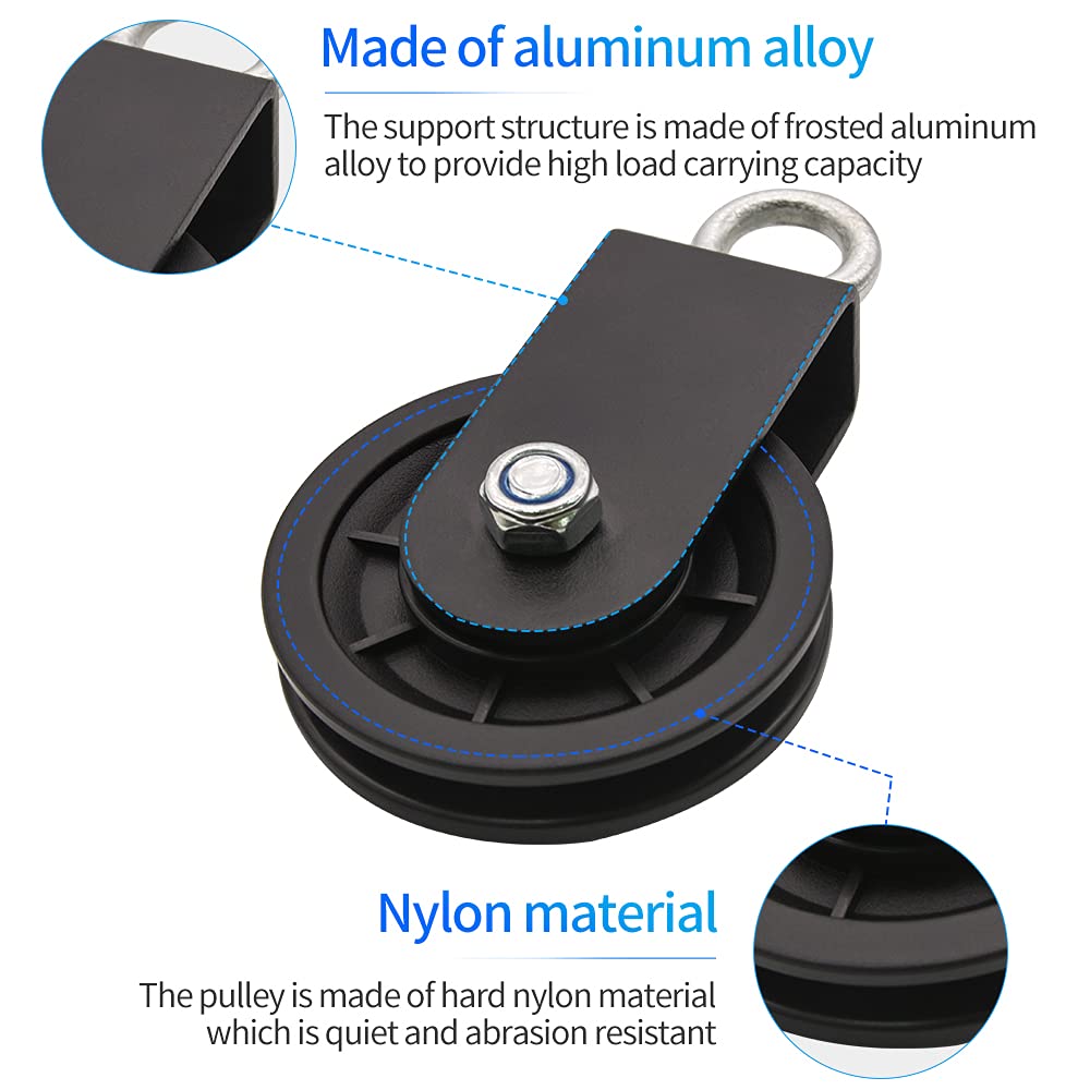 3.54in/90mm Gym Cable Pulley Wheel with Hanging Straps and Carabiner, 360 Degree Rotating Silent Pulley, Pack of 2 W337993