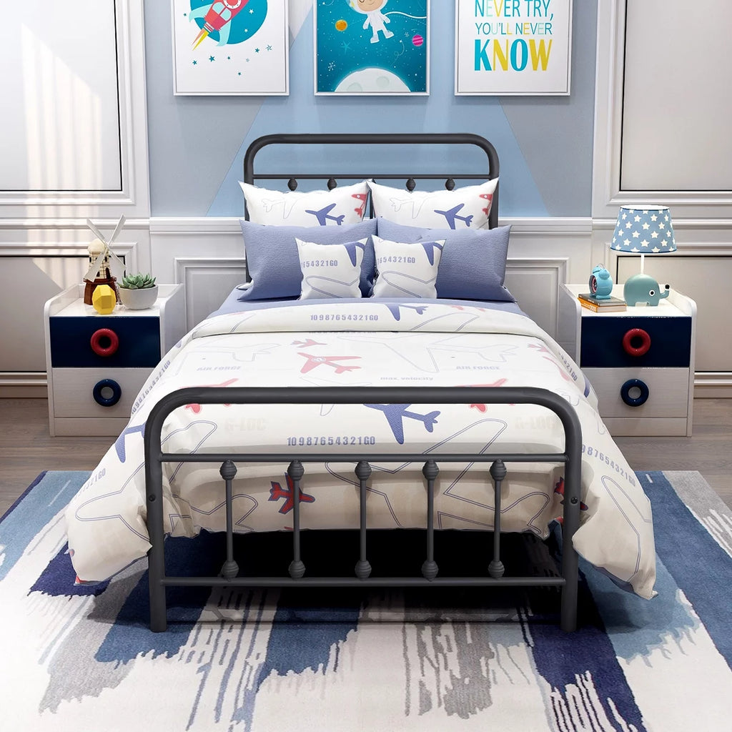 Twin Size Black Platform Bed Frame with Headboard K279838