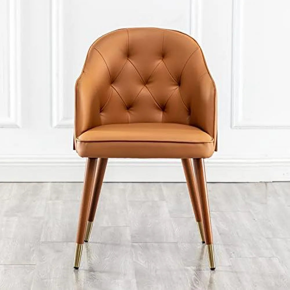 Orange Faux Leather Upholstered Dining Chairs with Walnut Wood Frame J818912