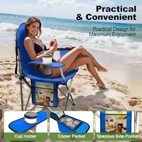 Folding Camping Chair with Cooler Pouch, Cup Holder & Storage Pocket U2198