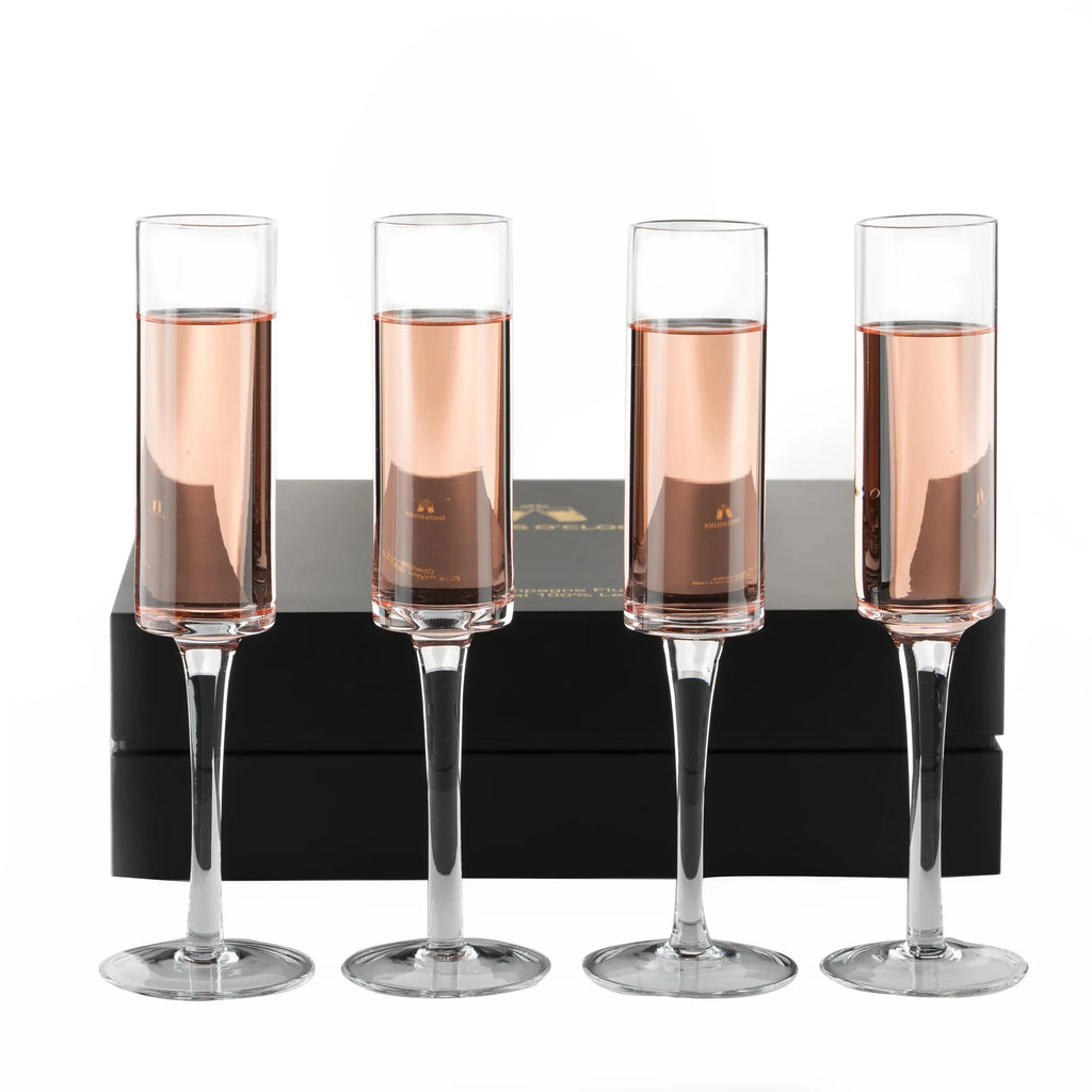 Hand-Blown Crystal Champagne Flutes 6oz I596