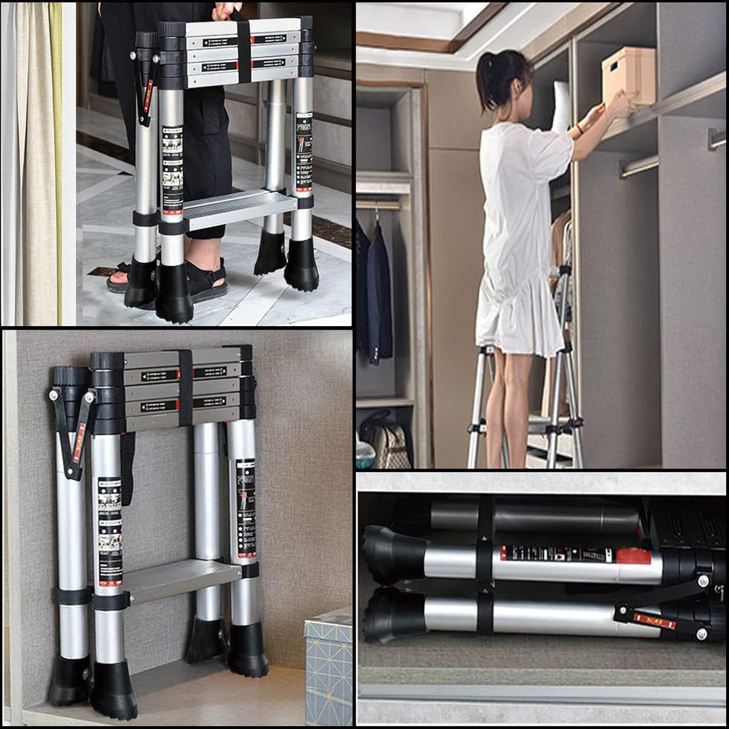 4 + 5 Step Telescoping Ladder, Aluminum Alloy Folding Extendable Ladder with Non-Slip Rubber Feet, 330lbs Load Capacity V578