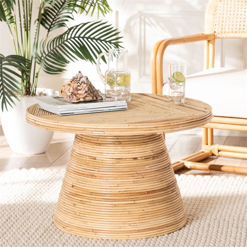 Natural Rattan and Mahogany Wood Coffee Table V606226