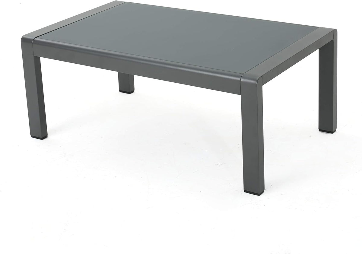 Grey Aluminum Outdoor Coffee Table with Tempered Glass Top J1949