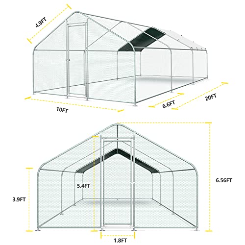 10x20FT Metal Chicken Run with Roof and Waterproof Cover M1110