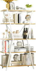 5 Tier White Wood and Metal Bookshelf I567802