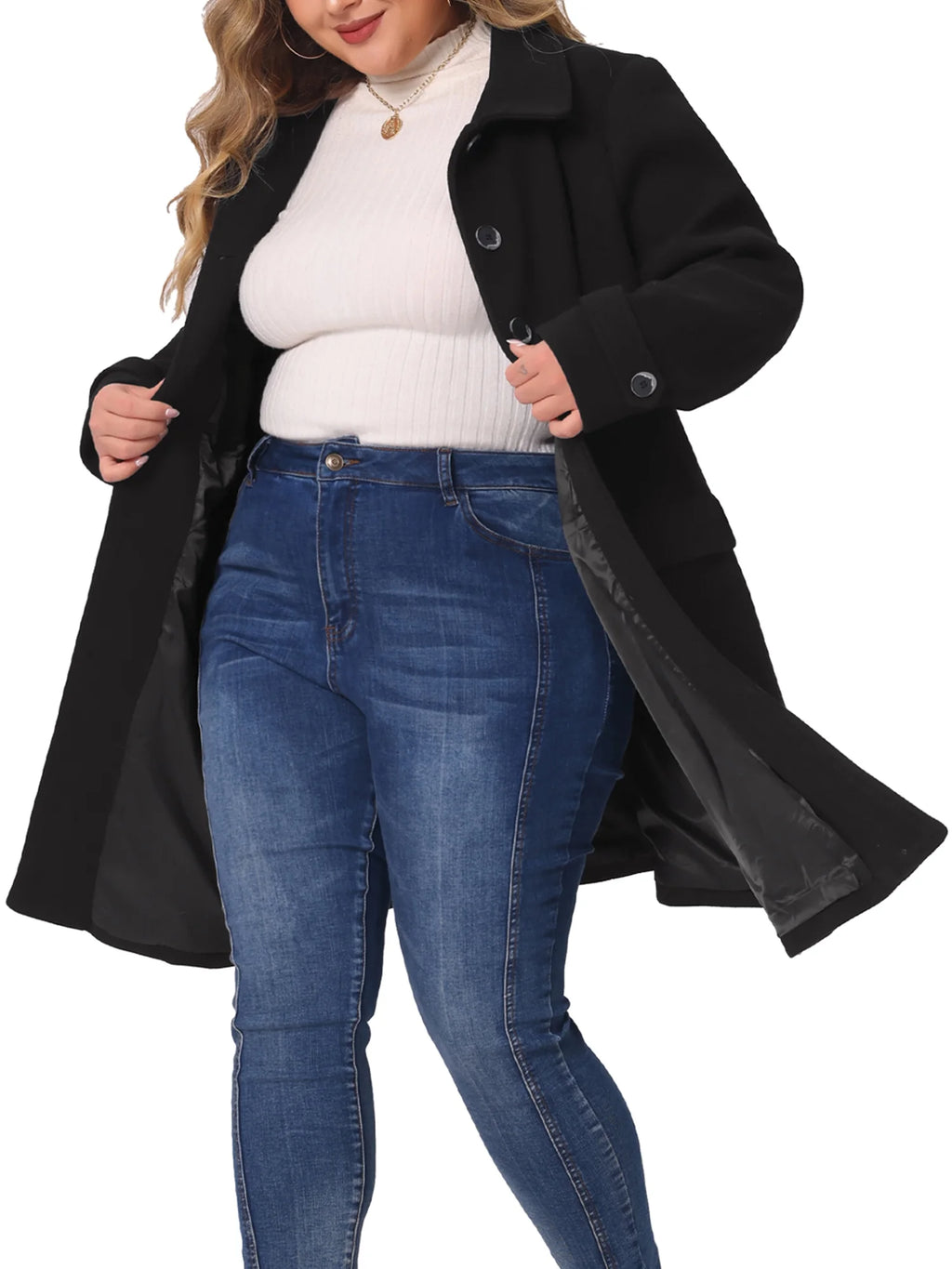 Plus Size Turndown Collar Long Coat Q457