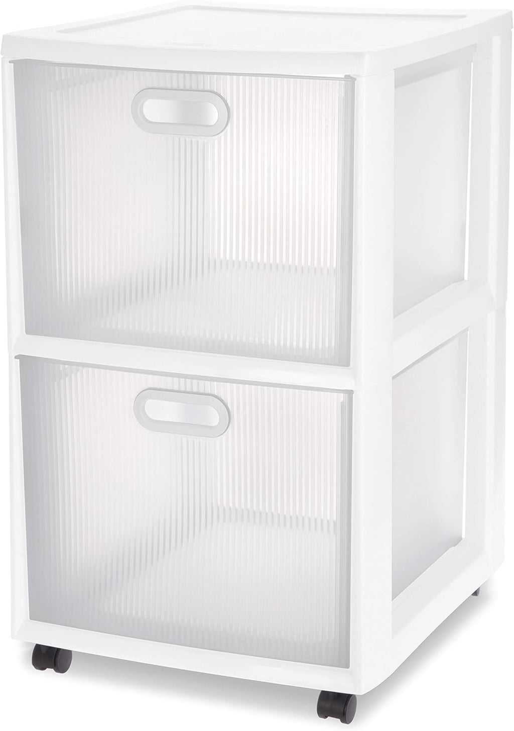 White 2 Drawer Cart with Clear Drawers and Black Casters, 2-Pack C897992