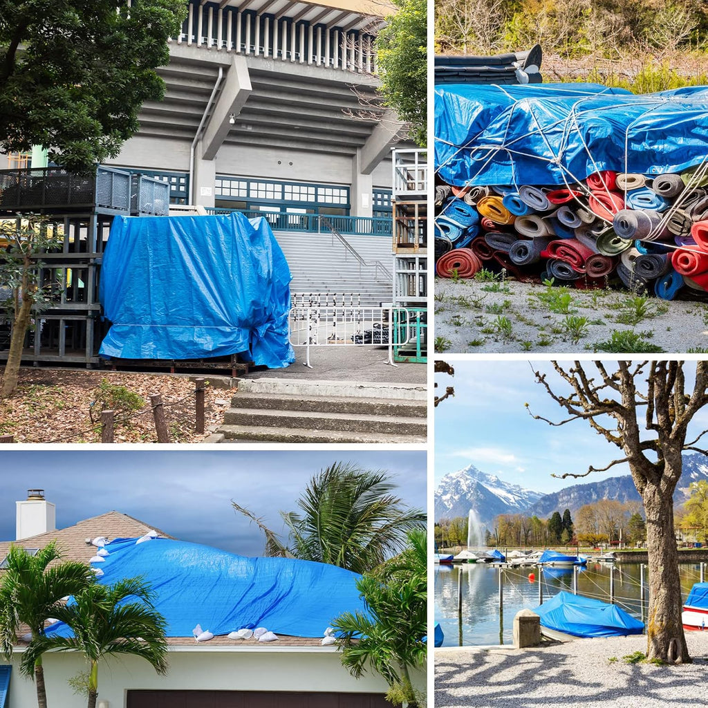 Blue Heavy Duty Waterproof 16 Mil Thick Tarpaulin with Metal Grommets 20x30 E81477