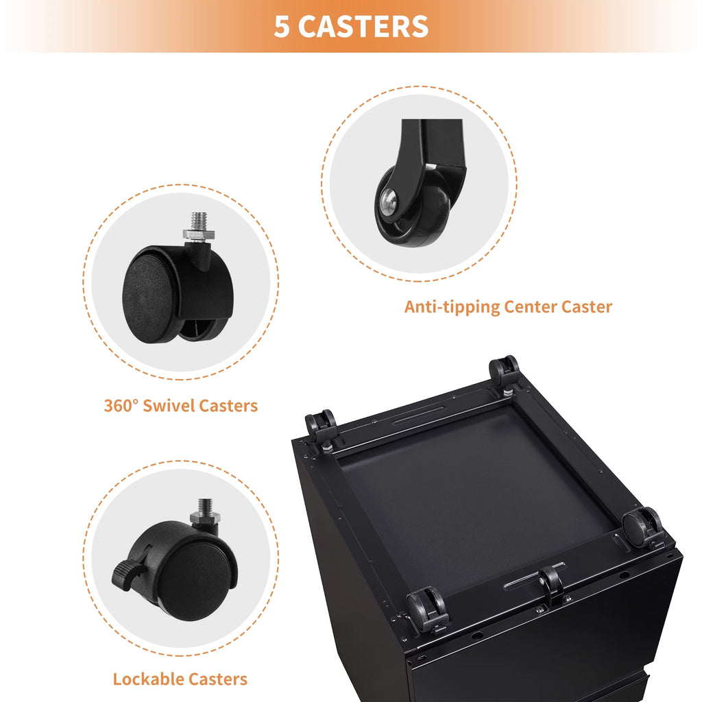 3 Drawer Black Mobile File Cabinet with Lock Q21014