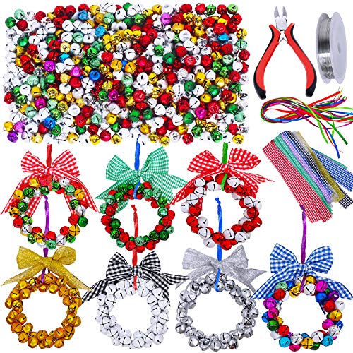 14 Sets Wreath Tree Ornaments Craft Kit with Ribbons, Bows and Bells B9588