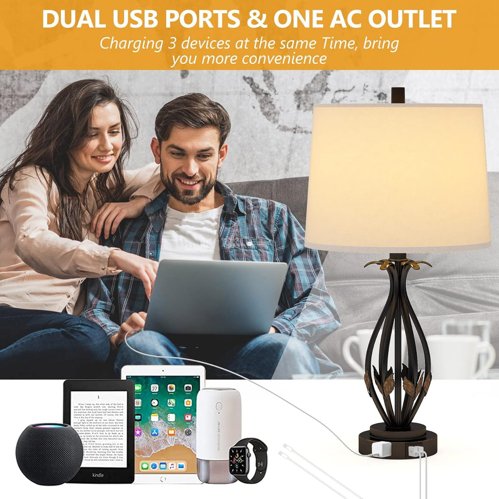 Table Lamp Set of 2, 3 Way Dimmable Touch with Dual USB Ports and AC Outlet R193412
