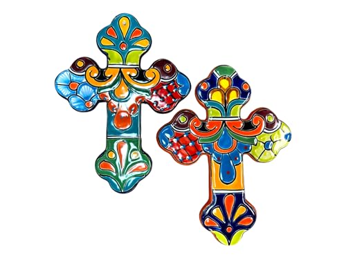 Talavera Cross Sculpture Multicolor Mexican Pottery 12" D8750