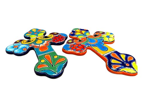 Talavera Cross Sculpture Multicolor Mexican Pottery 12" D8750