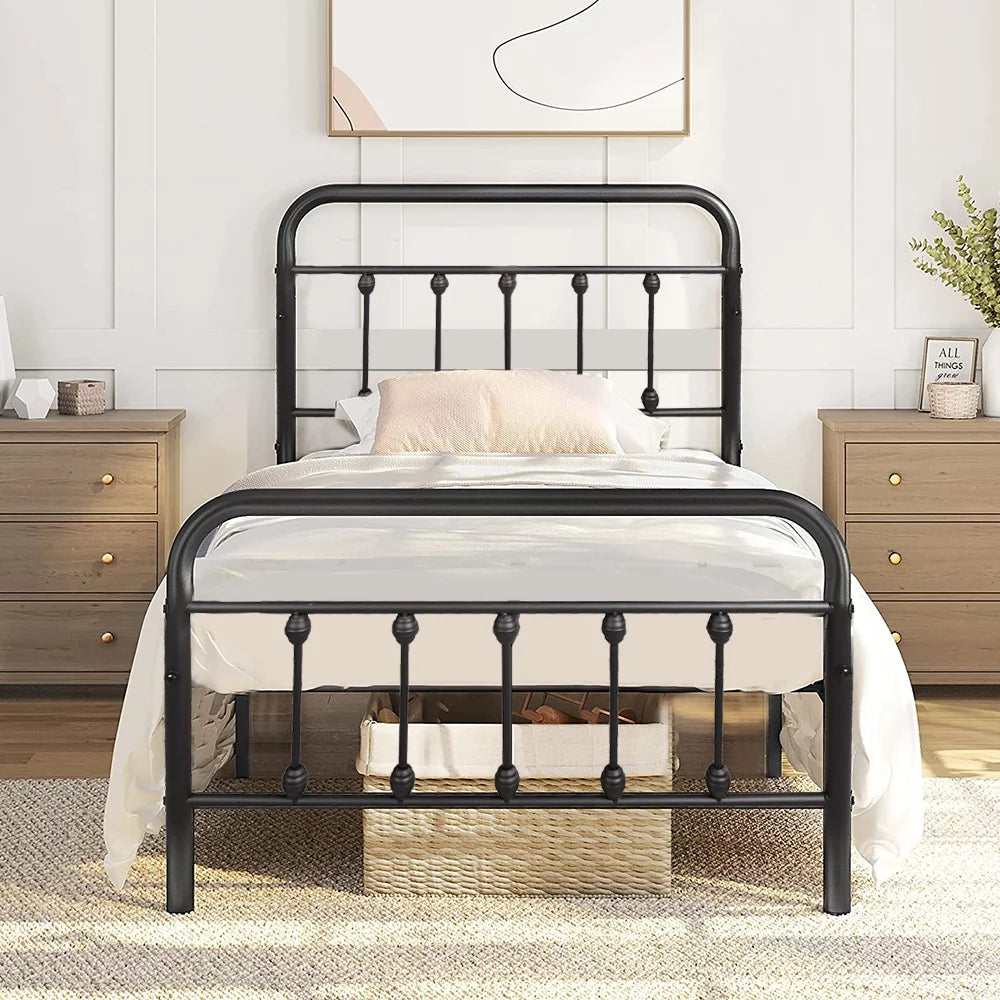 Twin Size Black Platform Bed Frame with Headboard K279838