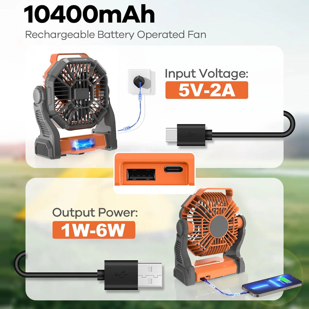 10400mah Portable Rechargeable Camping Fan with LED Lantern B25564