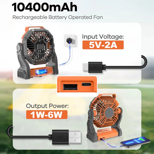 10400mah Portable Rechargeable Camping Fan with LED Lantern B25564