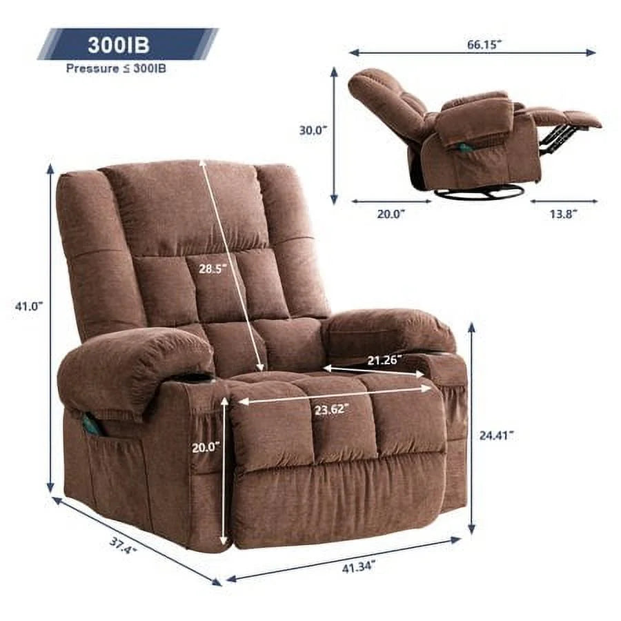 Brown Massage Rocker Recliner Chair with Heat and Cup Holders C442
