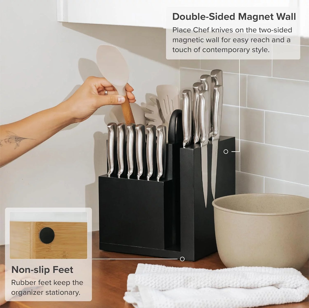 Bamboo Magnetic Knife Block and Cooking Utensil Holder T761354