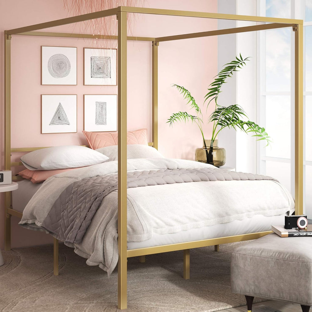 Black Metal Canopy Platform Bed Frame Queen H537562