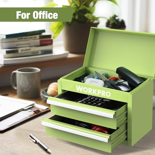 Mini Metal Tool Box with 2 Drawers and Top Storage, Cold Rolled Steel Toolbox N48688