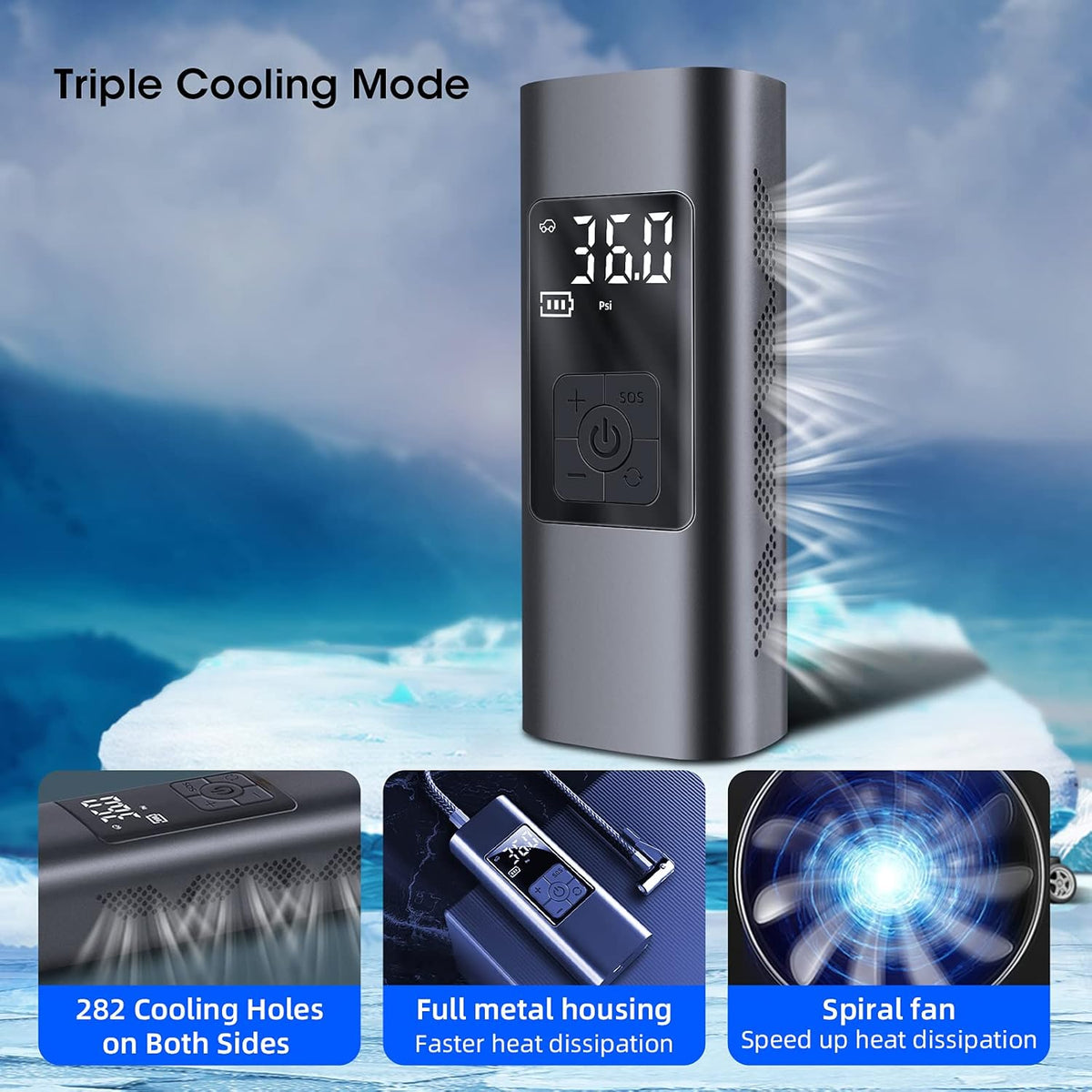 6000mAh Portable Air Compressor 150PSI Cordless Rechargeable Tire Inflator K5146