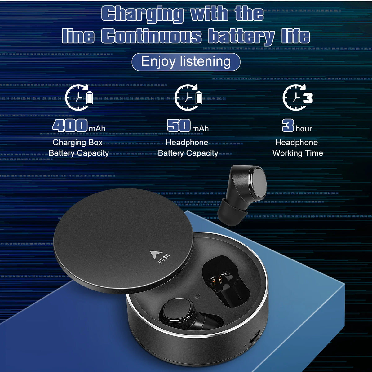 Black True Wireless Earbuds with Mic B155277