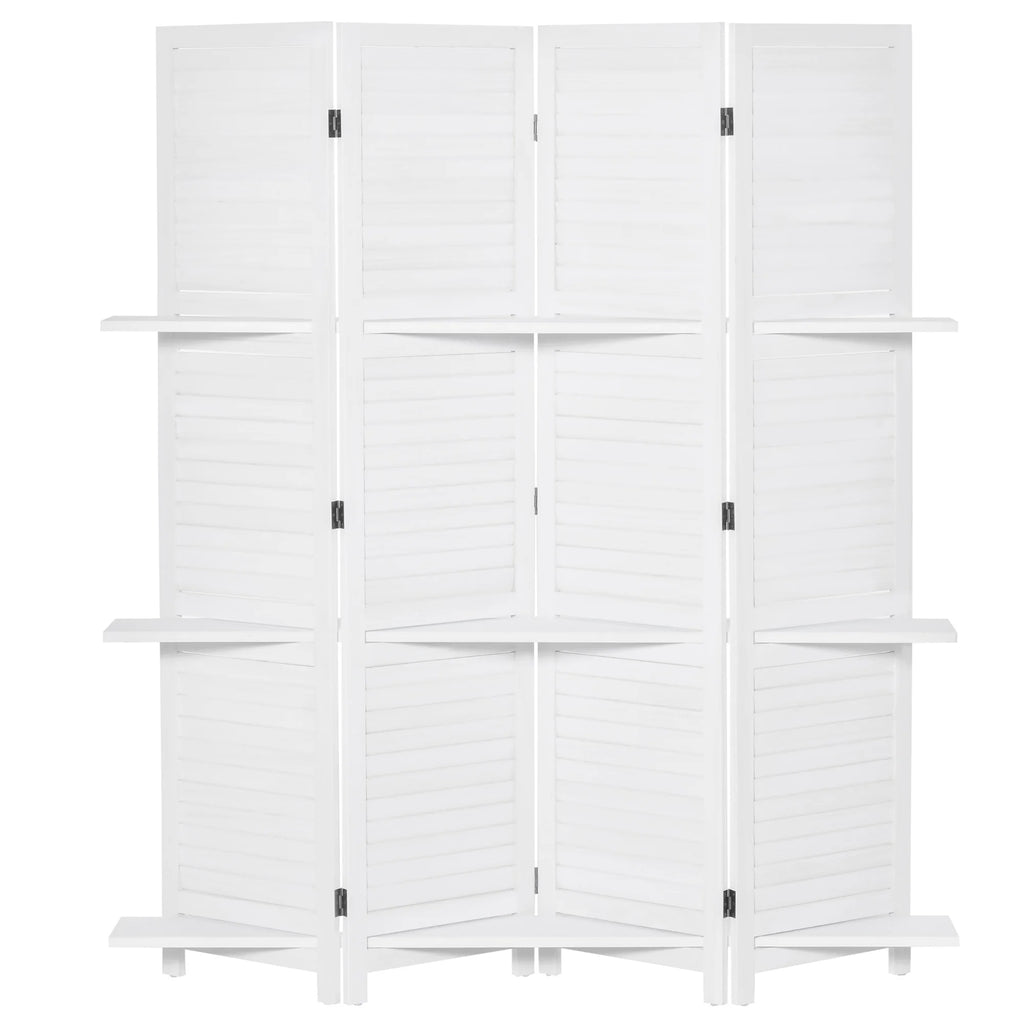 67" 4 Panel Wooden Privacy Screen Divider with Shelves O141586