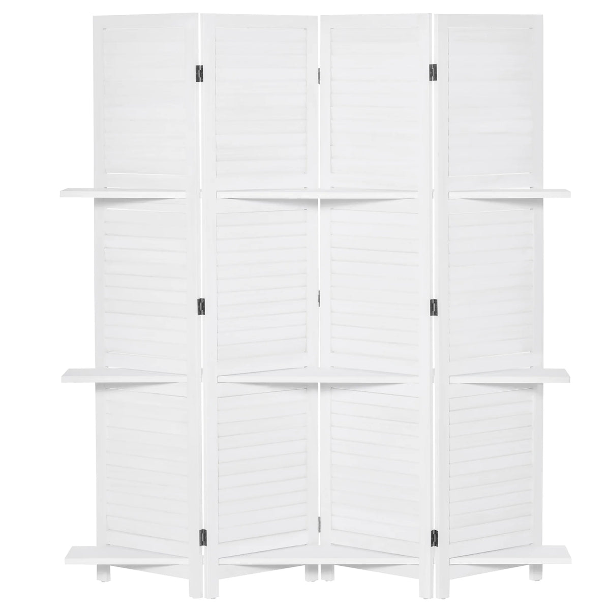 67" 4 Panel Wooden Privacy Screen Divider with Shelves O141586