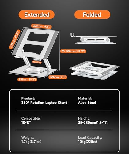 Laptop Stand with 360° Swivel Base Ergonomic Adjustable Laptop Riser Y2145