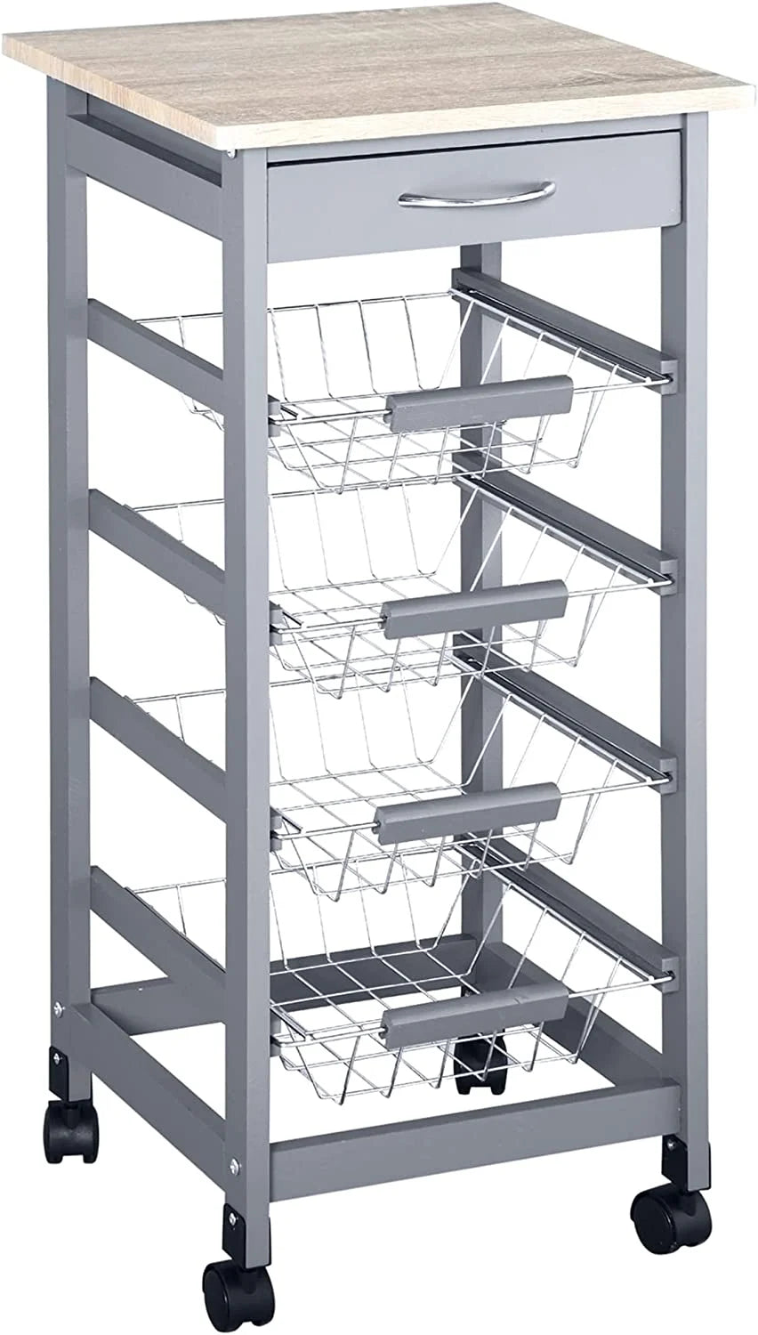 Gray Rolling Kitchen Cart with Storage S342