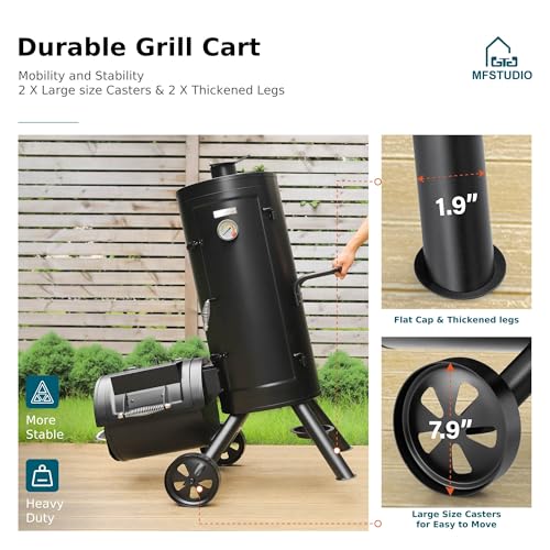 Black Charcoal Grill with Offset Smoker L23368