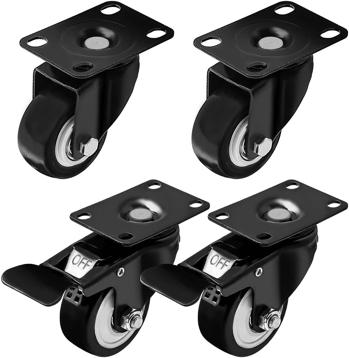Black Swivel Caster Wheels Heavy Duty Pack of 4 D6142
