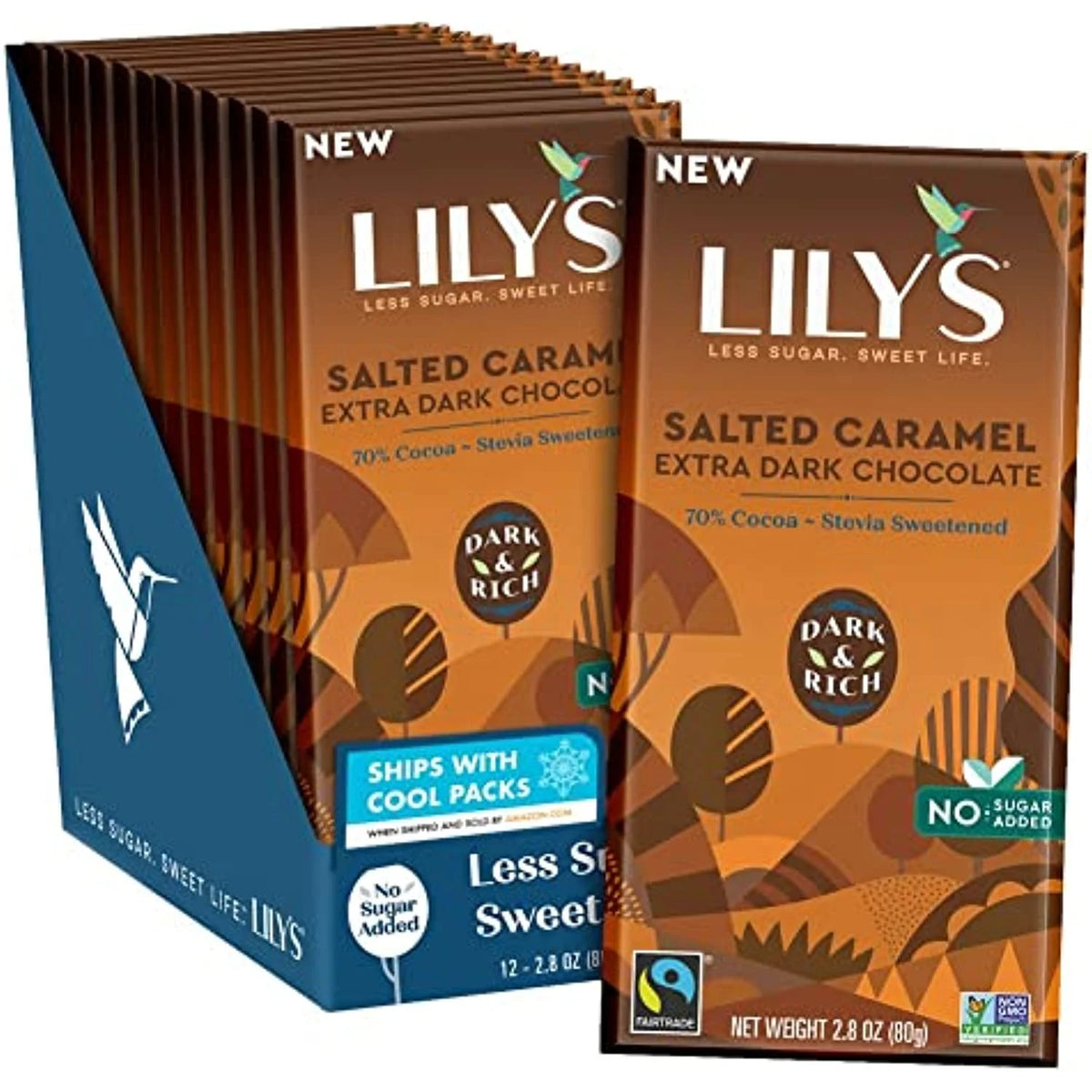 Extra Dark Salted Caramel Chocolate Bar 70% Cocoa 2.8 ounce 12-Pack U451074