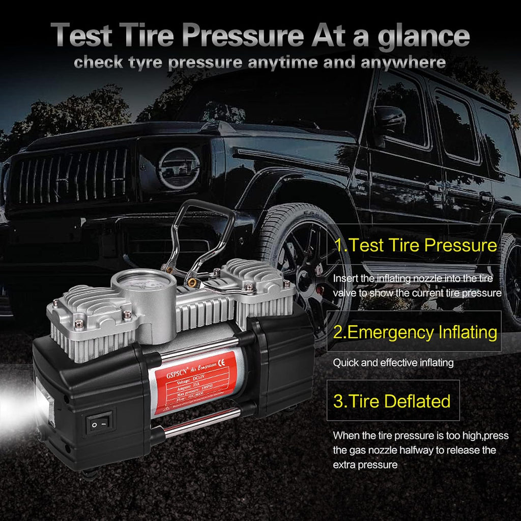 Portable Double Cylinder 12V 150 PSI Tire Inflator C78473