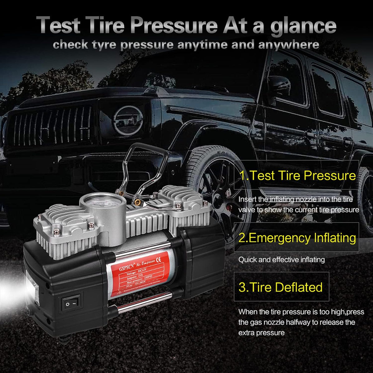 Portable Double Cylinder 12V 150 PSI Tire Inflator C78473