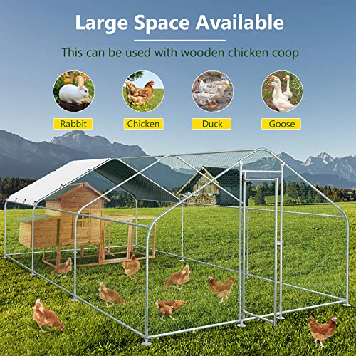 10x20FT Metal Chicken Run with Roof and Waterproof Cover M1110