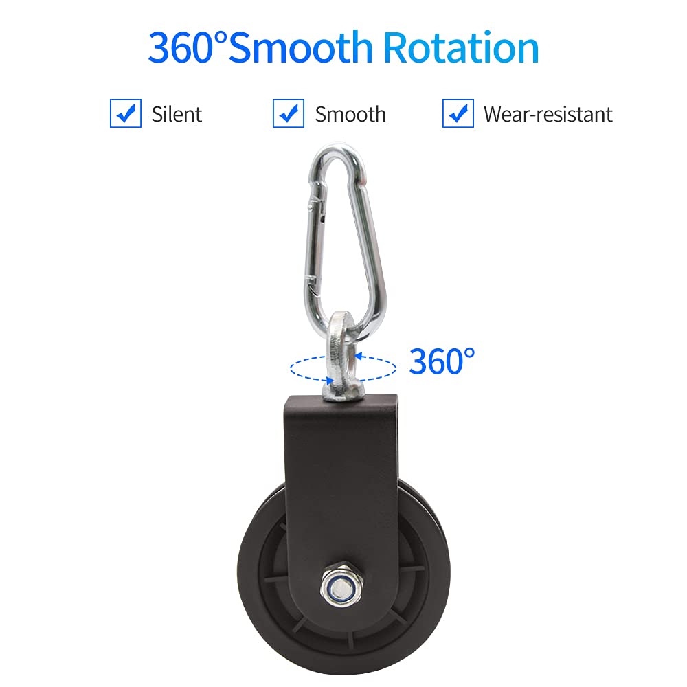 3.54in/90mm Gym Cable Pulley Wheel with Hanging Straps and Carabiner, 360 Degree Rotating Silent Pulley, Pack of 2 W337993