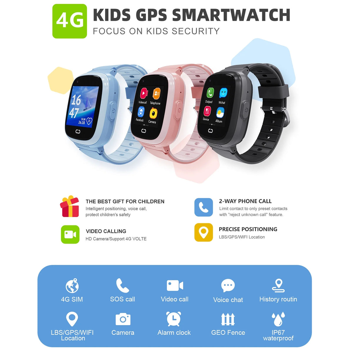 4G Smartwatch with SIM Slot, IP67 Waterproof B73335