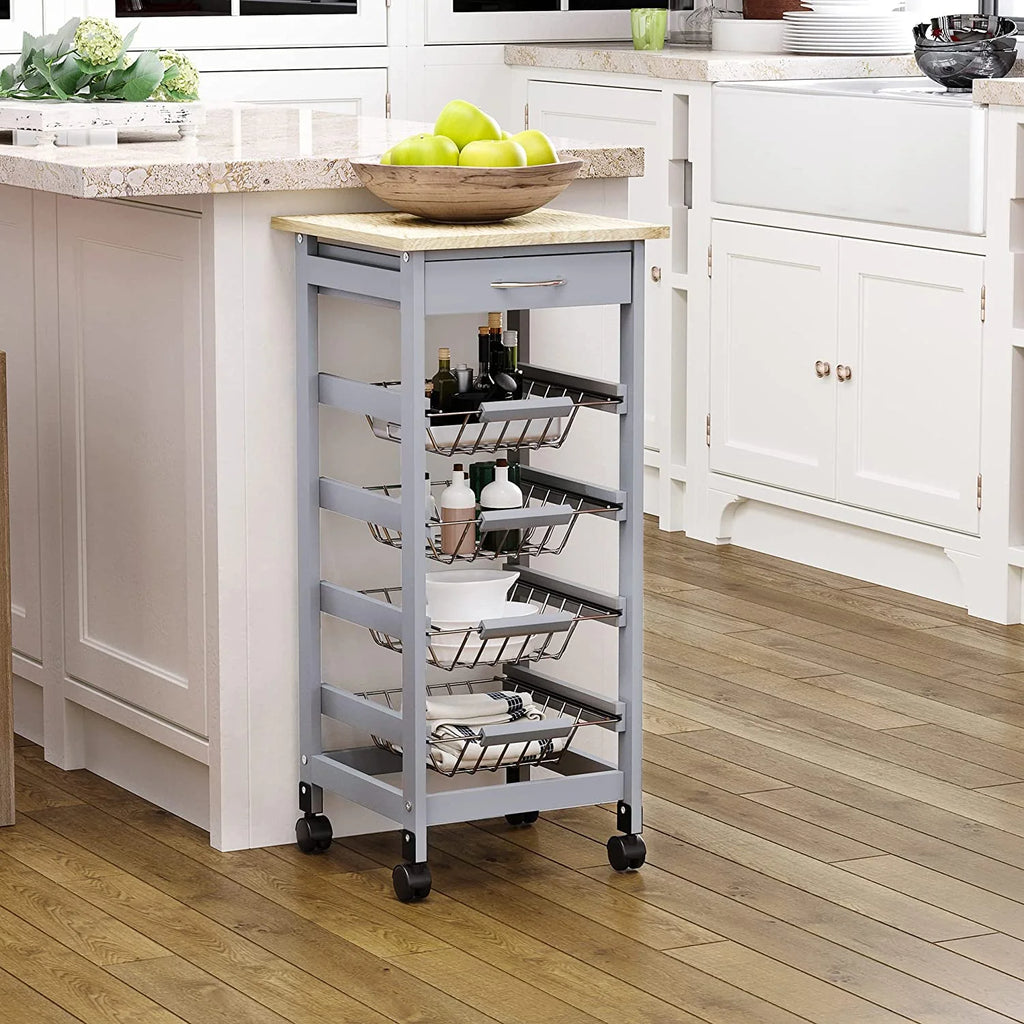 Gray Rolling Kitchen Cart with Storage S342