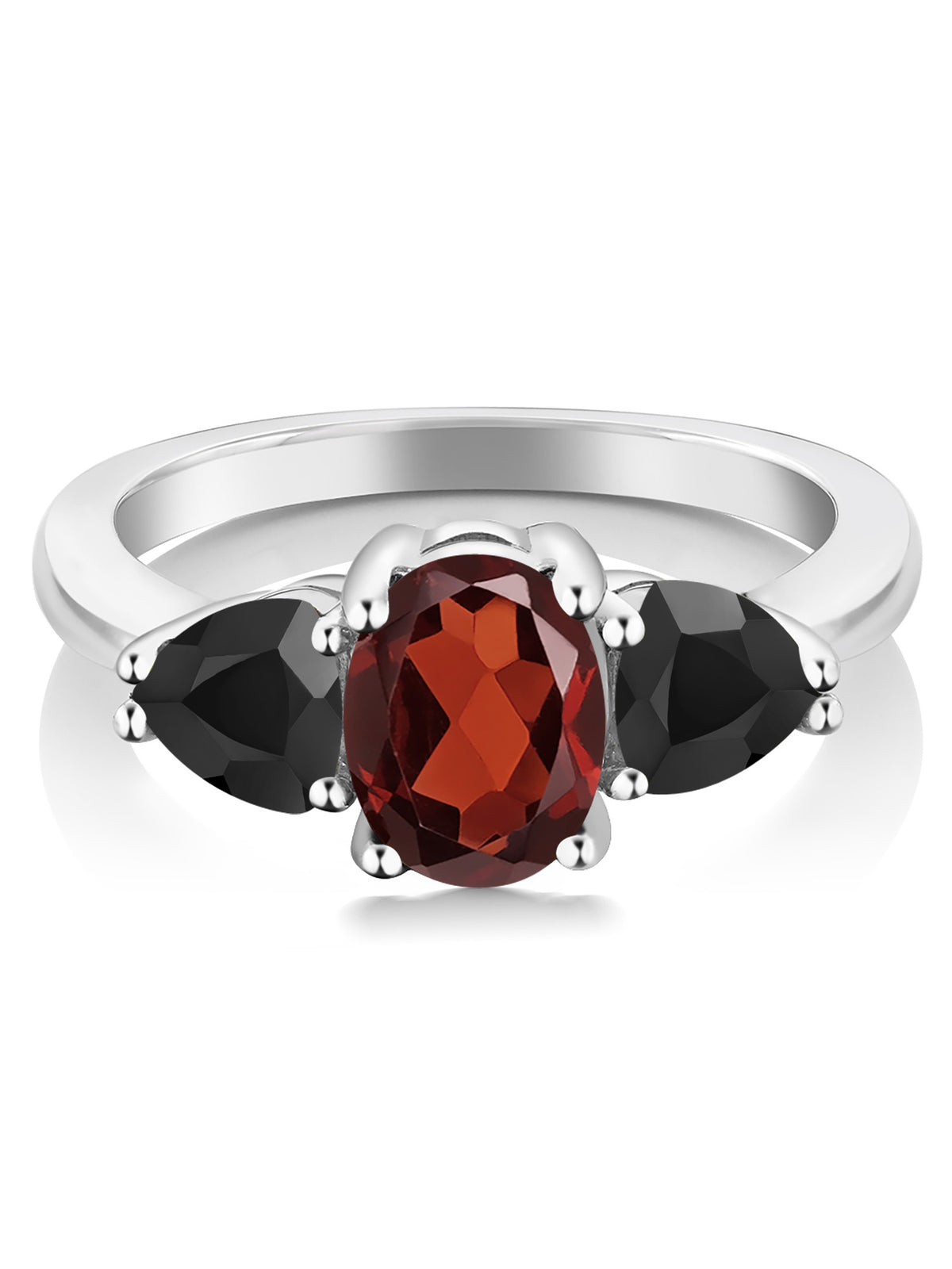 Oval Red Garnet Black Onyx 925 Sterling Silver Ring L800