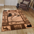 Brown Prints Fish Acorns Bear Cabin Moose Wildlife Area Rug (3' 9" x 5' 1") Y125