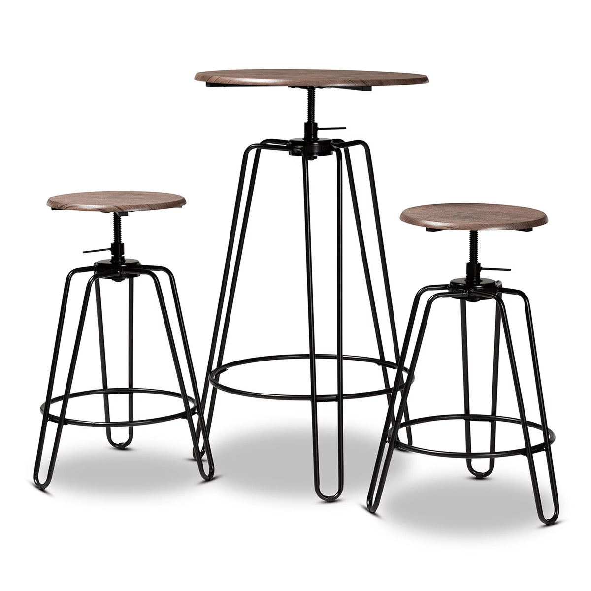 Walnut Finished Wood and Black Metal 3-Piece Adjustable Bar Set A95766