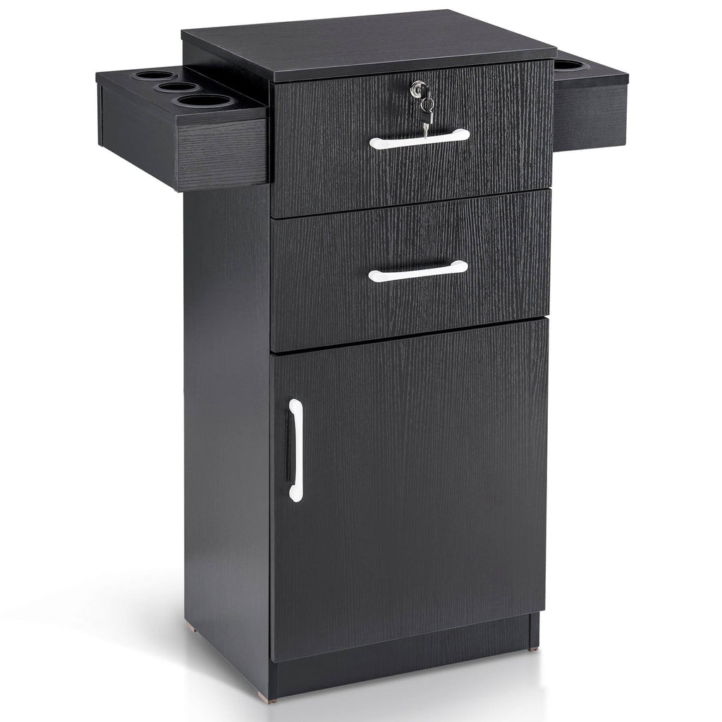 Locking Beauty Salon Storage Cart with Drawer Black Q4651