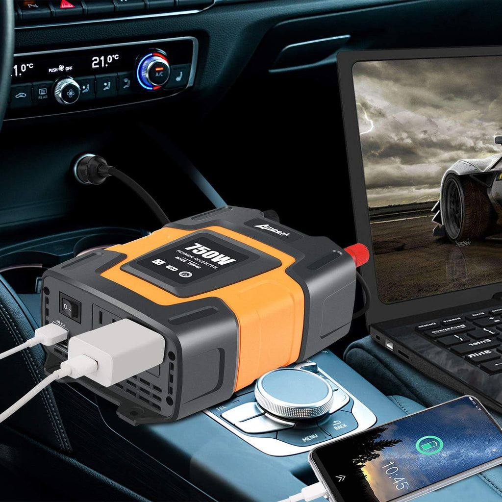 750W Power Inverter 12V DC to 110V AC Converter with Dual USB Dual AC Outlets R3825
