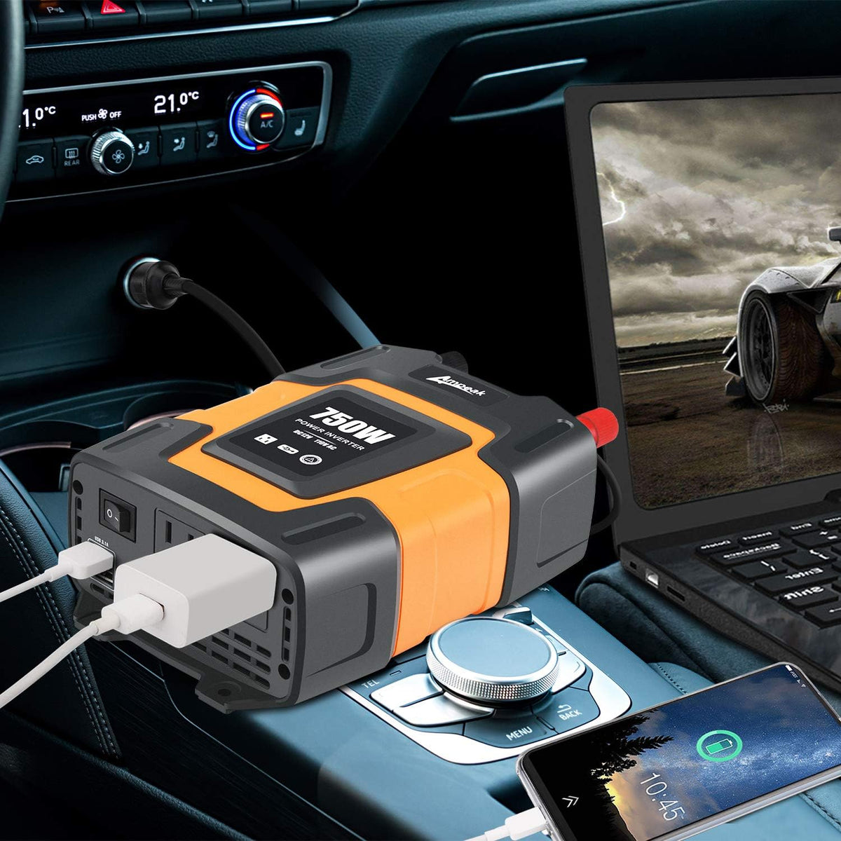 750W Power Inverter 12V DC to 110V AC Converter with Dual USB Dual AC Outlets R3825